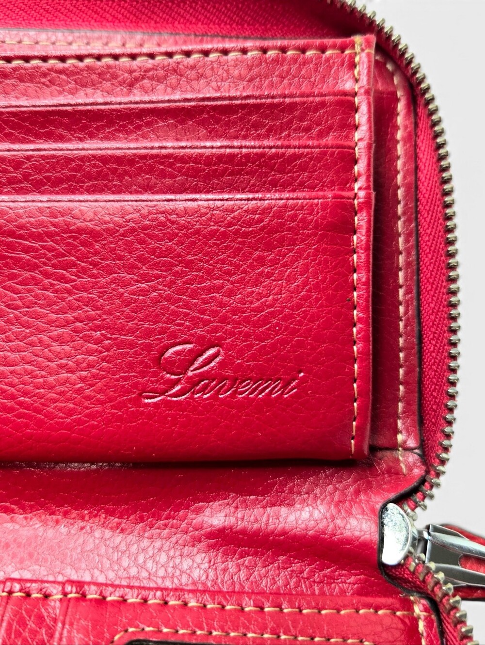 Lavemi Red Leather Wallet. Zip Closure. - Picture 9 of 11
